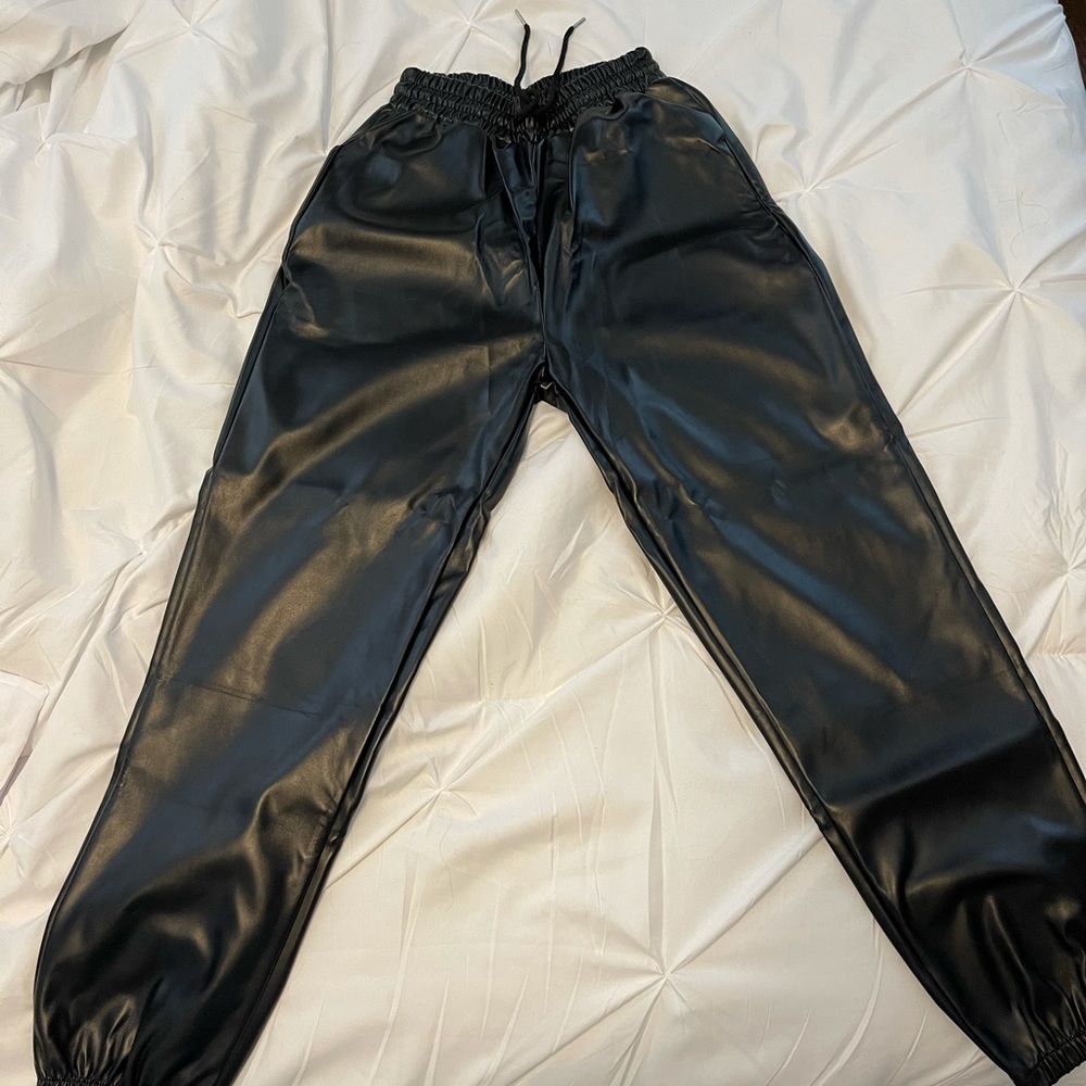 Black Leather joggers